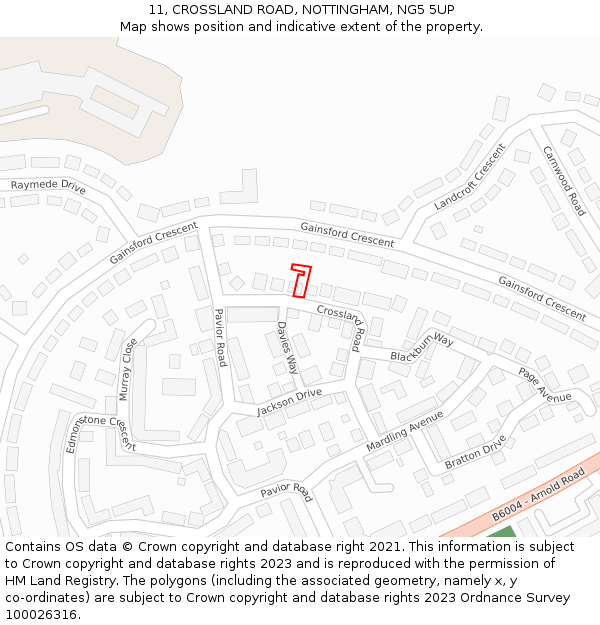 11, CROSSLAND ROAD, NOTTINGHAM, NG5 5UP: Location map and indicative extent of plot