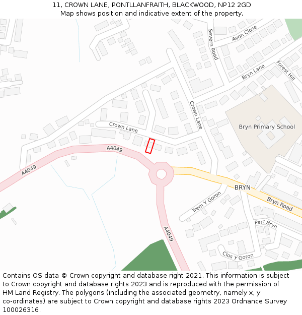 11, CROWN LANE, PONTLLANFRAITH, BLACKWOOD, NP12 2GD: Location map and indicative extent of plot