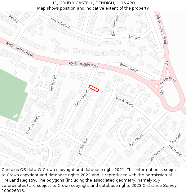 11, CRUD Y CASTELL, DENBIGH, LL16 4PQ: Location map and indicative extent of plot