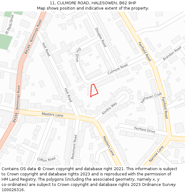 11, CULMORE ROAD, HALESOWEN, B62 9HP: Location map and indicative extent of plot