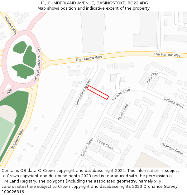 11, CUMBERLAND AVENUE, BASINGSTOKE, RG22 4BG: Location map and indicative extent of plot