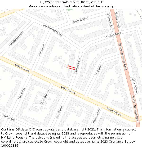 11, CYPRESS ROAD, SOUTHPORT, PR8 6HE: Location map and indicative extent of plot