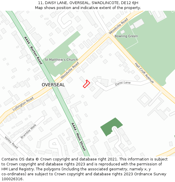 11, DAISY LANE, OVERSEAL, SWADLINCOTE, DE12 6JH: Location map and indicative extent of plot