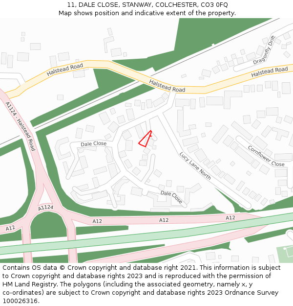 11, DALE CLOSE, STANWAY, COLCHESTER, CO3 0FQ: Location map and indicative extent of plot
