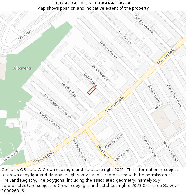 11, DALE GROVE, NOTTINGHAM, NG2 4LT: Location map and indicative extent of plot