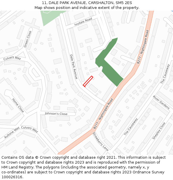 11, DALE PARK AVENUE, CARSHALTON, SM5 2ES: Location map and indicative extent of plot