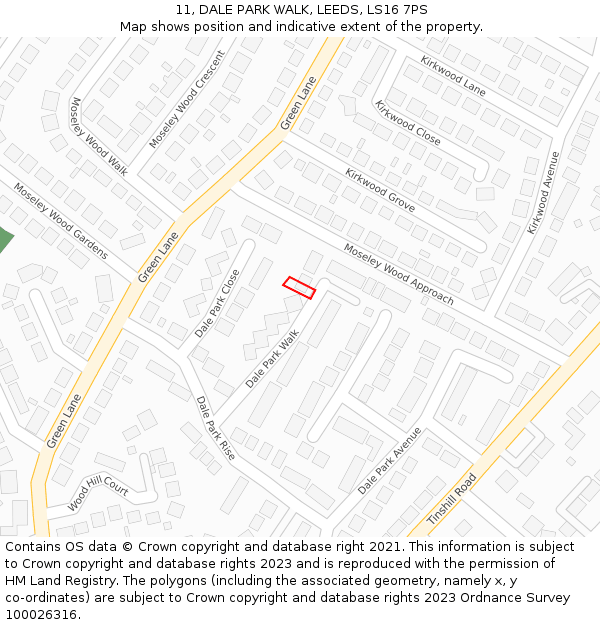 11, DALE PARK WALK, LEEDS, LS16 7PS: Location map and indicative extent of plot