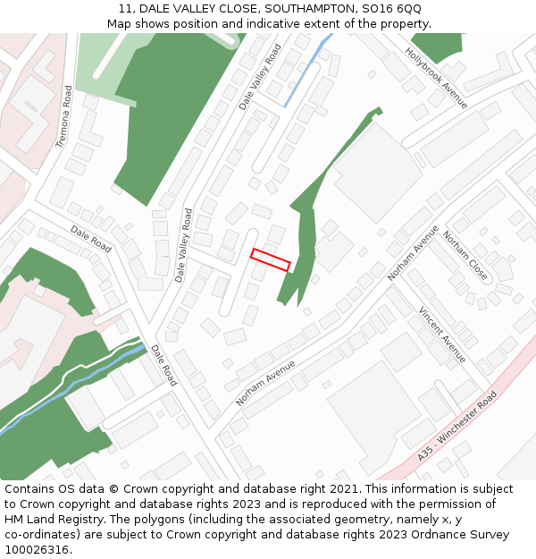 11, DALE VALLEY CLOSE, SOUTHAMPTON, SO16 6QQ: Location map and indicative extent of plot