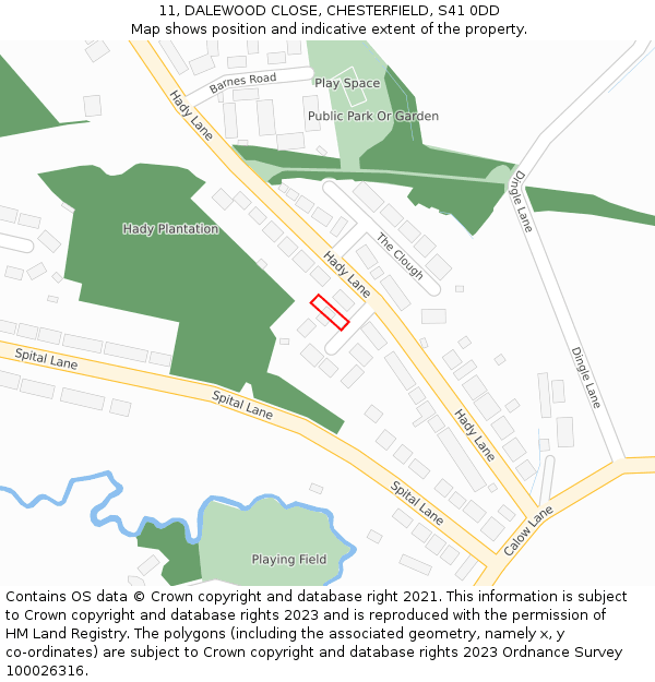 11, DALEWOOD CLOSE, CHESTERFIELD, S41 0DD: Location map and indicative extent of plot