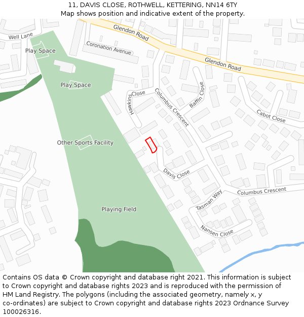 11, DAVIS CLOSE, ROTHWELL, KETTERING, NN14 6TY: Location map and indicative extent of plot
