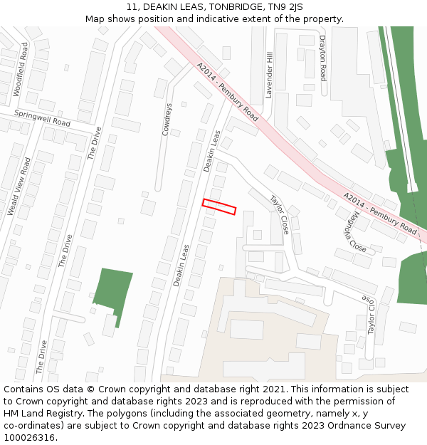 11, DEAKIN LEAS, TONBRIDGE, TN9 2JS: Location map and indicative extent of plot