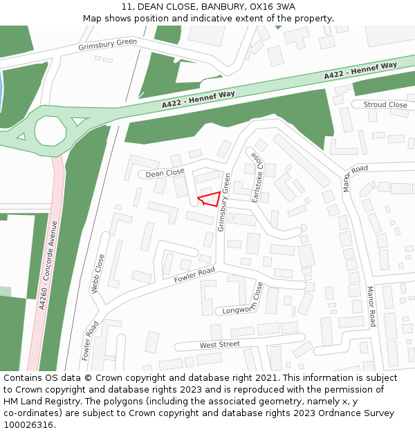 11, DEAN CLOSE, BANBURY, OX16 3WA: Location map and indicative extent of plot