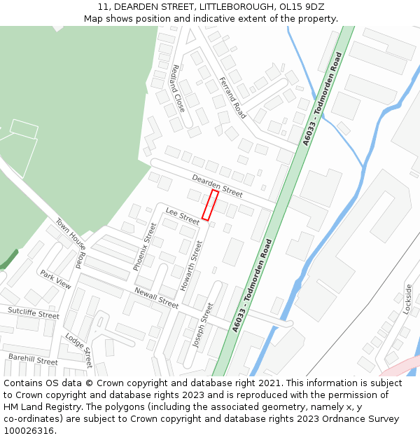11, DEARDEN STREET, LITTLEBOROUGH, OL15 9DZ: Location map and indicative extent of plot