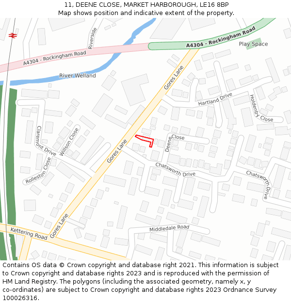 11, DEENE CLOSE, MARKET HARBOROUGH, LE16 8BP: Location map and indicative extent of plot