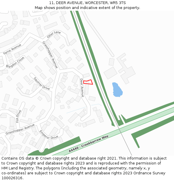 11, DEER AVENUE, WORCESTER, WR5 3TS: Location map and indicative extent of plot