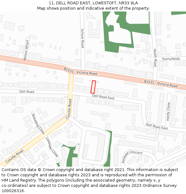 11, DELL ROAD EAST, LOWESTOFT, NR33 9LA: Location map and indicative extent of plot