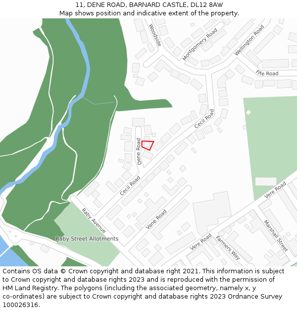11, DENE ROAD, BARNARD CASTLE, DL12 8AW: Location map and indicative extent of plot