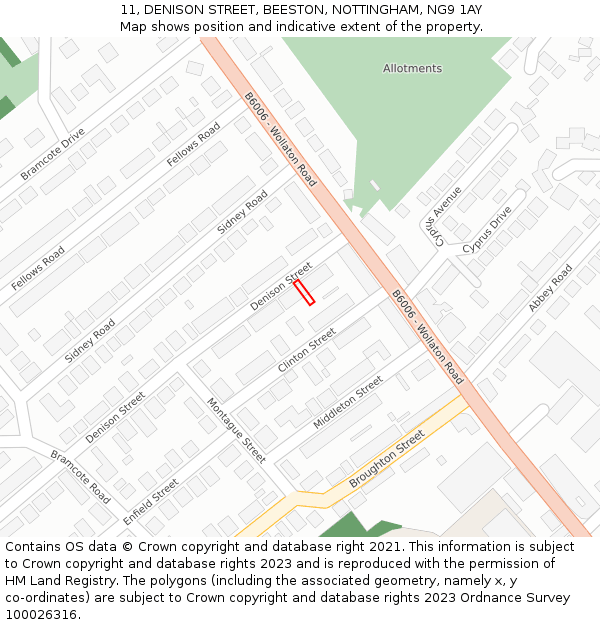 11, DENISON STREET, BEESTON, NOTTINGHAM, NG9 1AY: Location map and indicative extent of plot