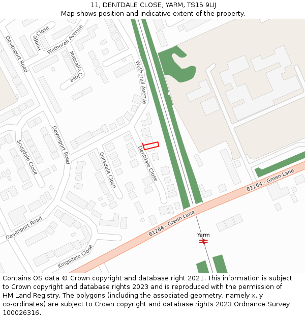 11, DENTDALE CLOSE, YARM, TS15 9UJ: Location map and indicative extent of plot