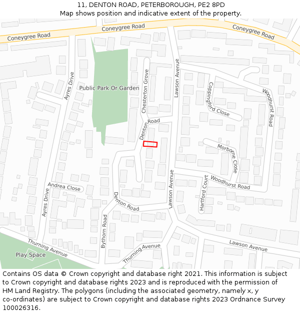 11, DENTON ROAD, PETERBOROUGH, PE2 8PD: Location map and indicative extent of plot