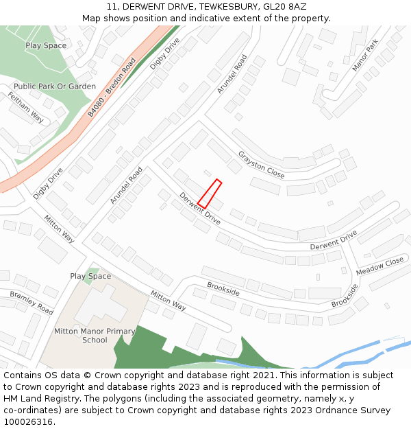 11, DERWENT DRIVE, TEWKESBURY, GL20 8AZ: Location map and indicative extent of plot