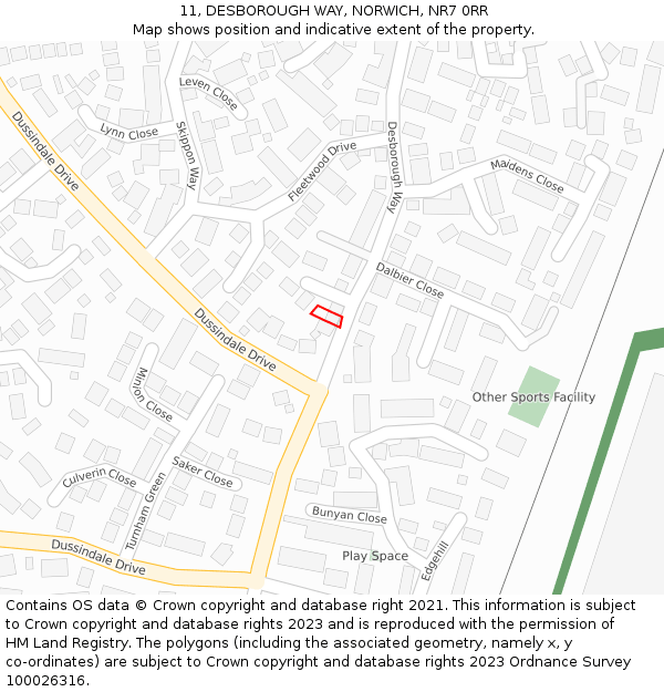11, DESBOROUGH WAY, NORWICH, NR7 0RR: Location map and indicative extent of plot