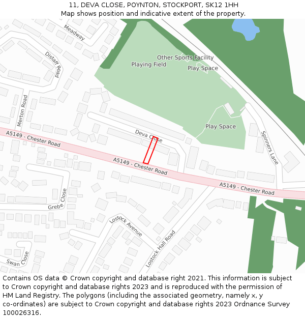 11, DEVA CLOSE, POYNTON, STOCKPORT, SK12 1HH: Location map and indicative extent of plot
