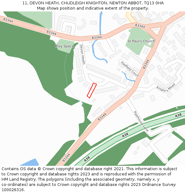 11, DEVON HEATH, CHUDLEIGH KNIGHTON, NEWTON ABBOT, TQ13 0HA: Location map and indicative extent of plot