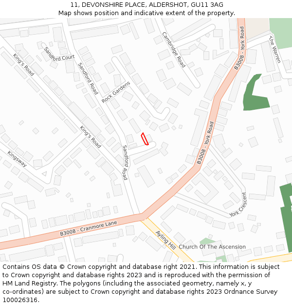 11, DEVONSHIRE PLACE, ALDERSHOT, GU11 3AG: Location map and indicative extent of plot