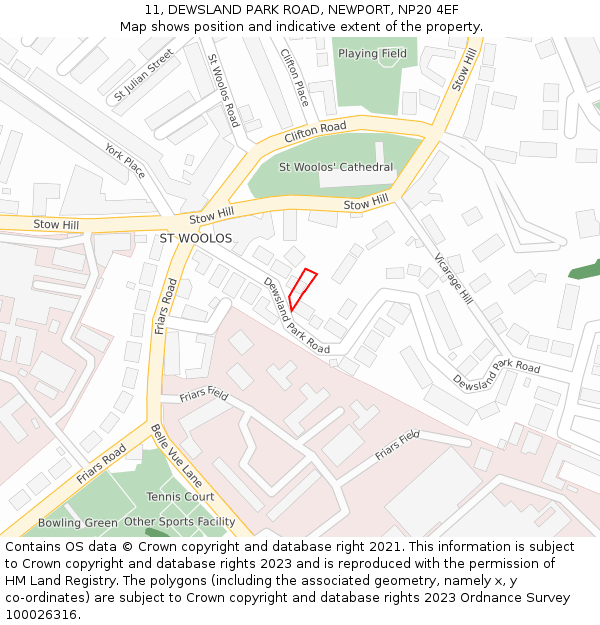 11, DEWSLAND PARK ROAD, NEWPORT, NP20 4EF: Location map and indicative extent of plot