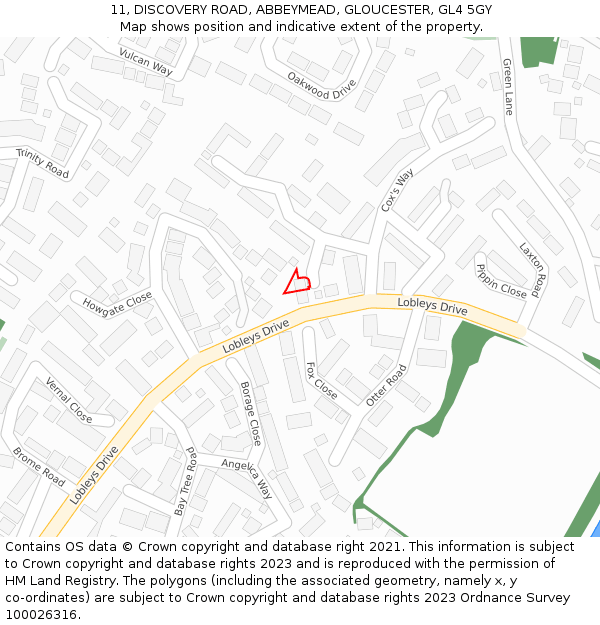 11, DISCOVERY ROAD, ABBEYMEAD, GLOUCESTER, GL4 5GY: Location map and indicative extent of plot