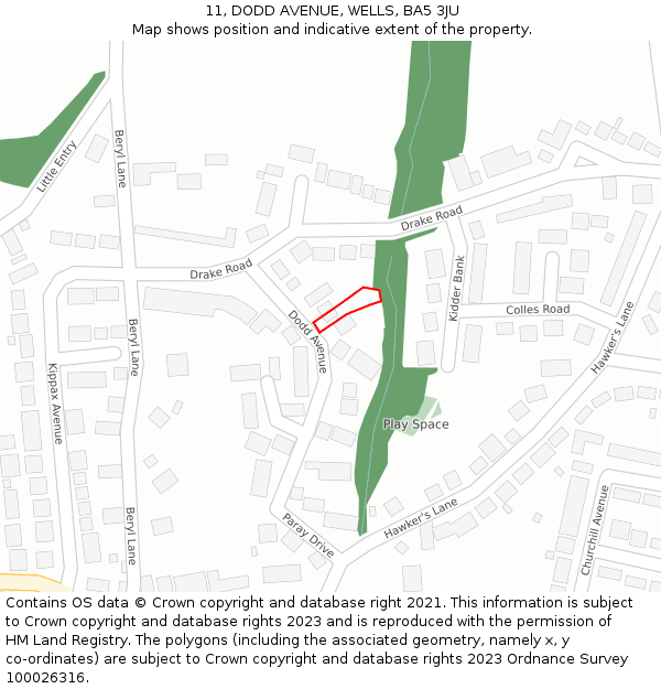 11, DODD AVENUE, WELLS, BA5 3JU: Location map and indicative extent of plot