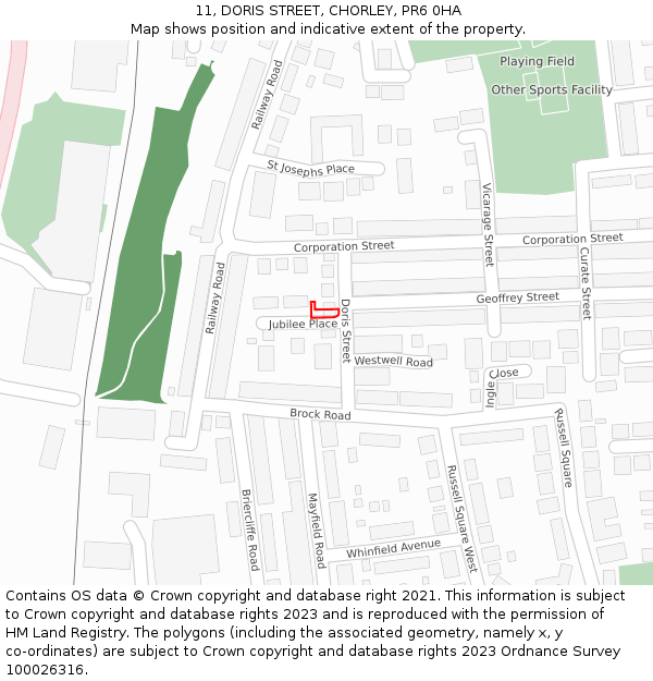 11, DORIS STREET, CHORLEY, PR6 0HA: Location map and indicative extent of plot