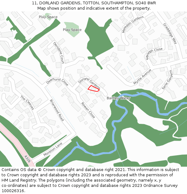 11, DORLAND GARDENS, TOTTON, SOUTHAMPTON, SO40 8WR: Location map and indicative extent of plot