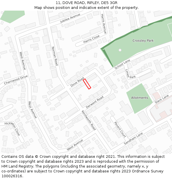 11, DOVE ROAD, RIPLEY, DE5 3GR: Location map and indicative extent of plot