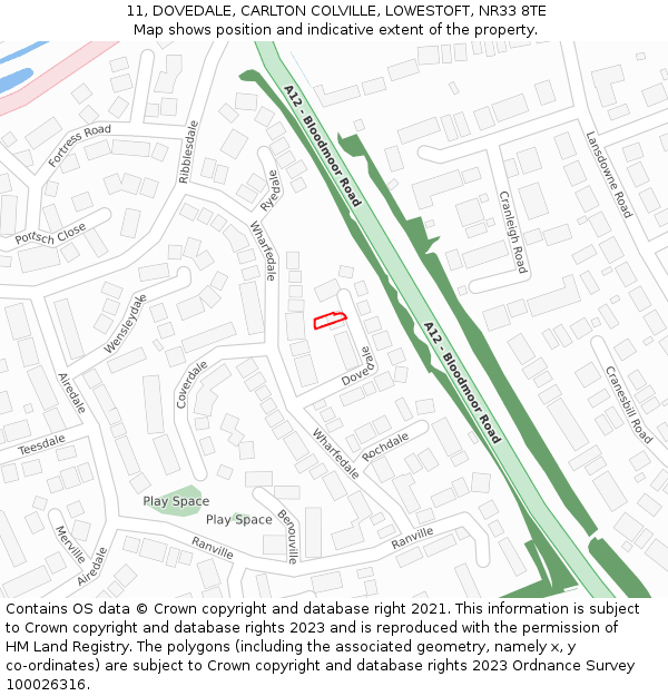 11, DOVEDALE, CARLTON COLVILLE, LOWESTOFT, NR33 8TE: Location map and indicative extent of plot