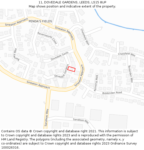 11, DOVEDALE GARDENS, LEEDS, LS15 8UP: Location map and indicative extent of plot