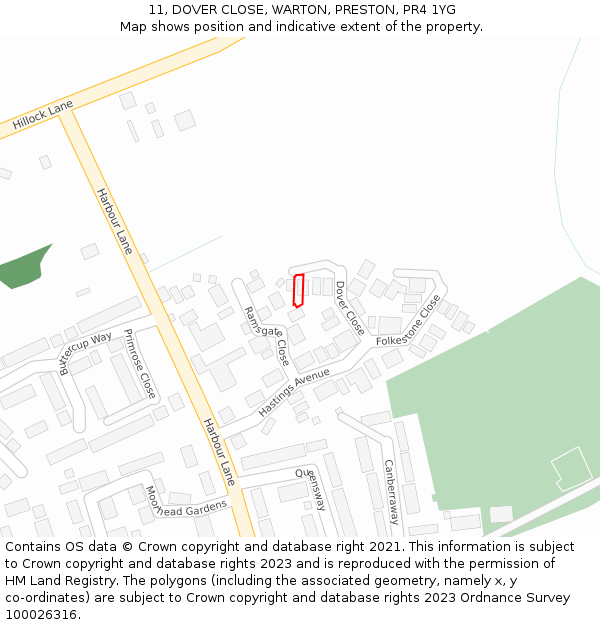 11, DOVER CLOSE, WARTON, PRESTON, PR4 1YG: Location map and indicative extent of plot