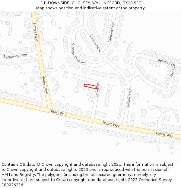 11, DOWNSIDE, CHOLSEY, WALLINGFORD, OX10 9FG: Location map and indicative extent of plot