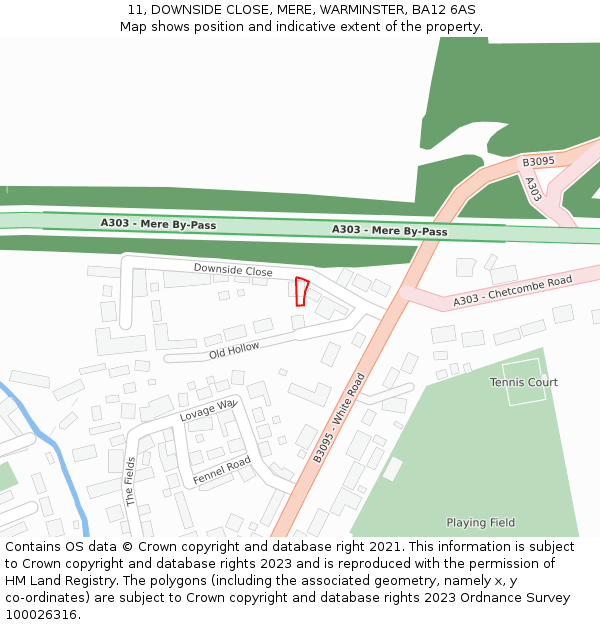 11, DOWNSIDE CLOSE, MERE, WARMINSTER, BA12 6AS: Location map and indicative extent of plot