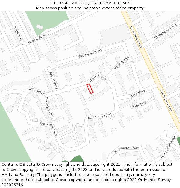 11, DRAKE AVENUE, CATERHAM, CR3 5BS: Location map and indicative extent of plot
