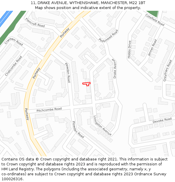 11, DRAKE AVENUE, WYTHENSHAWE, MANCHESTER, M22 1BT: Location map and indicative extent of plot