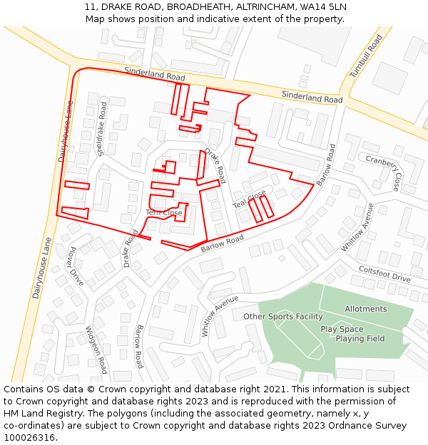 11, DRAKE ROAD, BROADHEATH, ALTRINCHAM, WA14 5LN: Location map and indicative extent of plot
