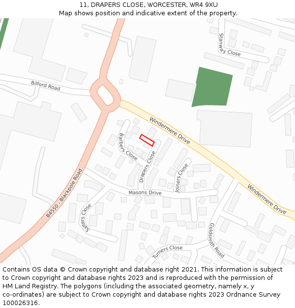 11, DRAPERS CLOSE, WORCESTER, WR4 9XU: Location map and indicative extent of plot