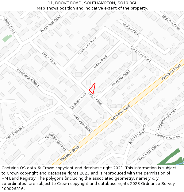 11, DROVE ROAD, SOUTHAMPTON, SO19 8GL: Location map and indicative extent of plot