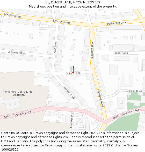 11, DUKES LANE, HITCHIN, SG5 1TP: Location map and indicative extent of plot