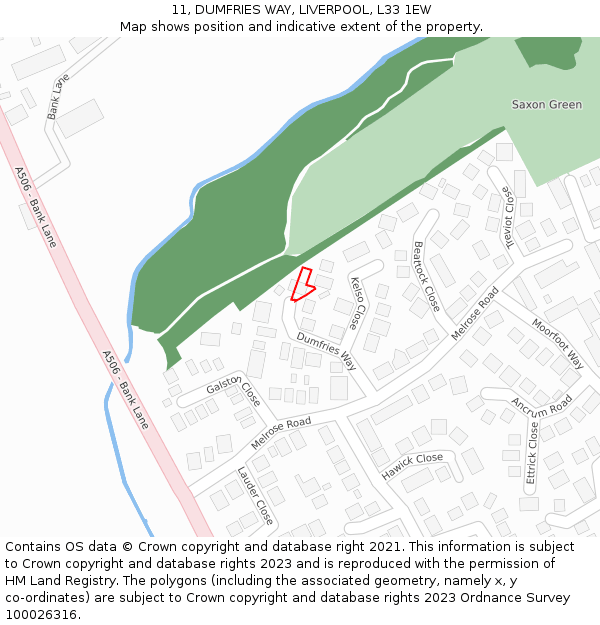 11, DUMFRIES WAY, LIVERPOOL, L33 1EW: Location map and indicative extent of plot
