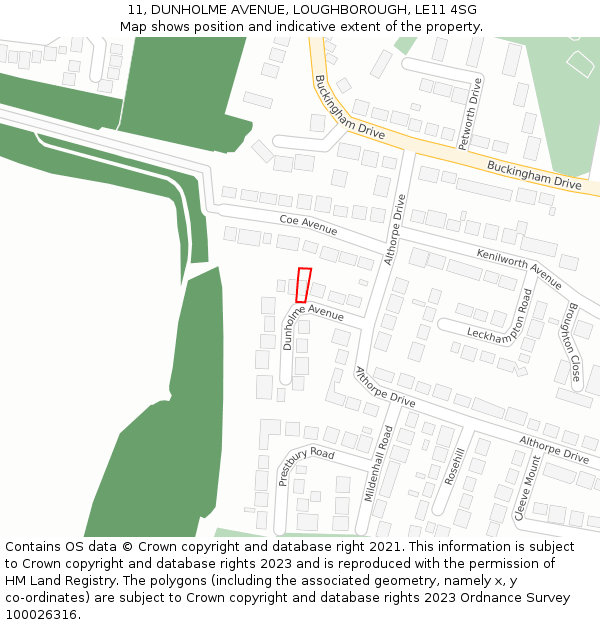 11, DUNHOLME AVENUE, LOUGHBOROUGH, LE11 4SG: Location map and indicative extent of plot