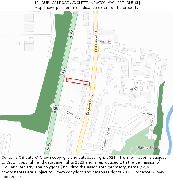 11, DURHAM ROAD, AYCLIFFE, NEWTON AYCLIFFE, DL5 6LJ: Location map and indicative extent of plot