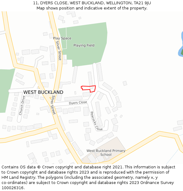 11, DYERS CLOSE, WEST BUCKLAND, WELLINGTON, TA21 9JU: Location map and indicative extent of plot